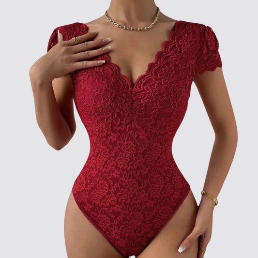 Body dentelle rouge femme